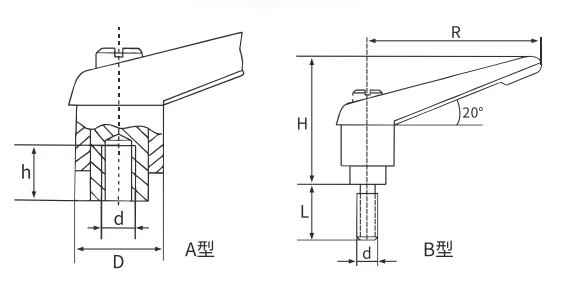歐拓生產(chǎn)實心可調(diào)手柄,合金可調(diào)手柄,實心七字型手柄
